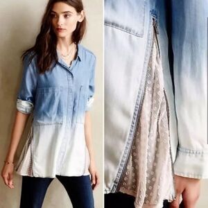 Anthropologie Holding Horses Blue Ombre Dip Dye Chambrey LS Button Up Shirt